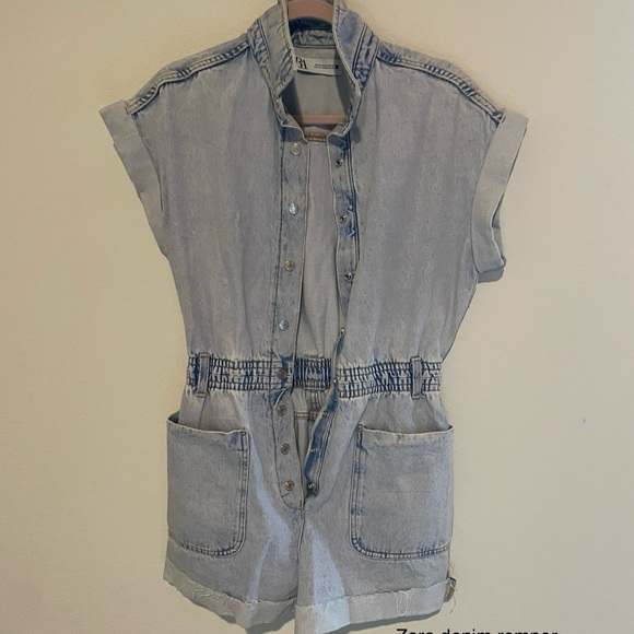 Zara Pants - Zara Light Wash Denim Romper - Light Blue